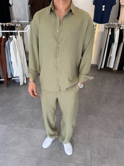 Oversize Keten Takım Yeşil