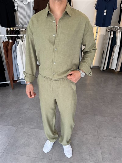 Oversize Keten Takım Yeşil