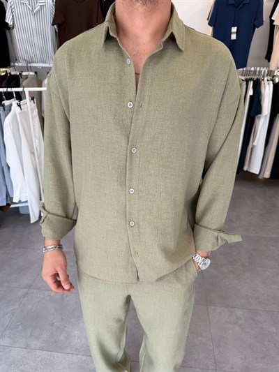 Oversize Keten Takım Yeşil