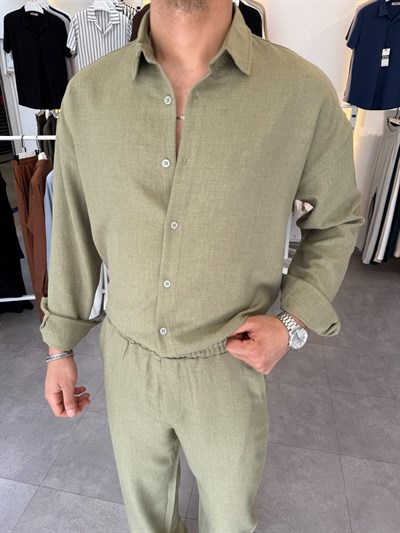 Oversize Keten Takım Yeşil