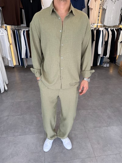 Oversize Keten Takım Yeşil