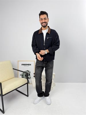 Oversize Premium Gabardin Ceket Lacivert