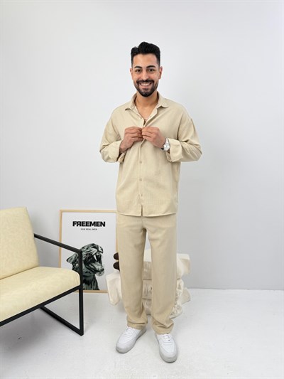 Oversize Sofia Keten Takım Bej