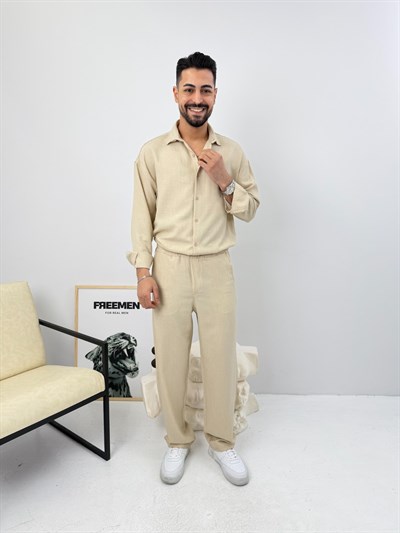 Oversize Sofia Keten Takım Bej