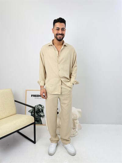 Oversize Sofia Keten Takım Bej