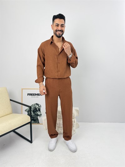 Oversize Sofia Keten Takım Kahve