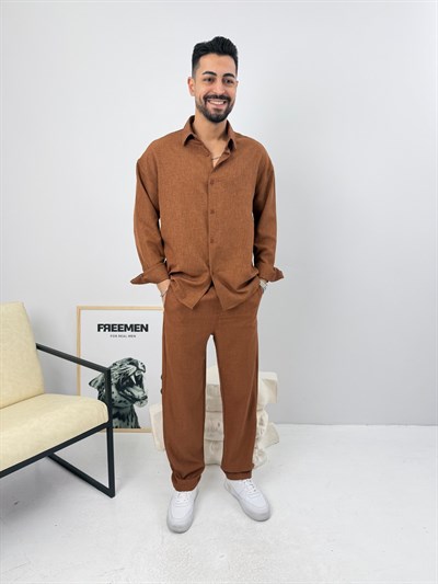 Oversize Sofia Keten Takım Kahve