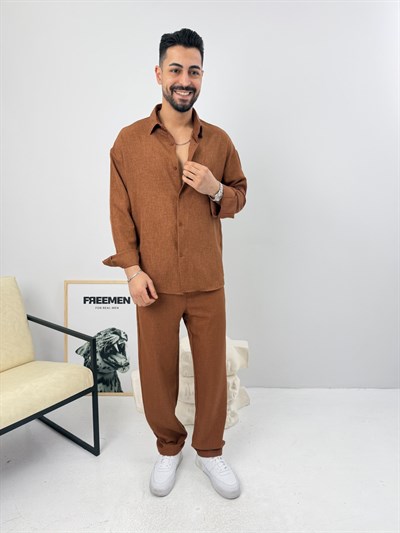 Oversize Sofia Keten Takım Kahve