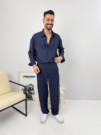 Oversize Sofia Keten Takım Lacivert