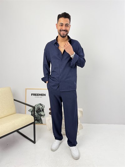 Oversize Sofia Keten Takım Lacivert