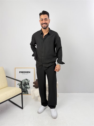 Oversize Sofia Keten Takım Siyah