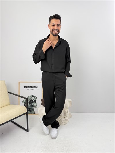 Oversize Sofia Keten Takım Siyah