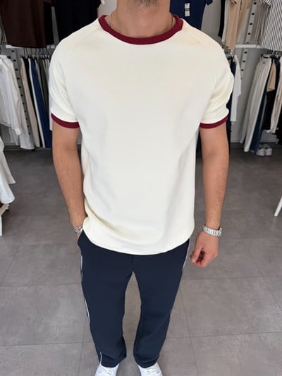 Oversize Yaka Kol Detaylı Tişört Bordo