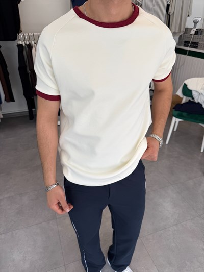 Oversize Yaka Kol Detaylı Tişört Bordo