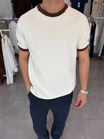 Oversize Yaka Kol Detaylı Tişört Kahve