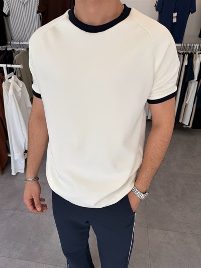 Oversize Yaka Kol Detaylı Tişört Lacivert