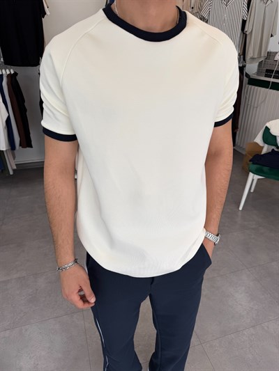 Oversize Yaka Kol Detaylı Tişört Lacivert