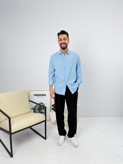 Oversize Yıkamalı Tensel Gömlek Bebe Mavi