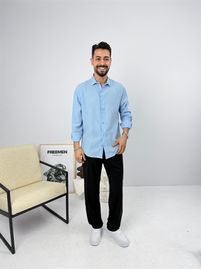 Oversize Yıkamalı Tensel Gömlek Bebe Mavi