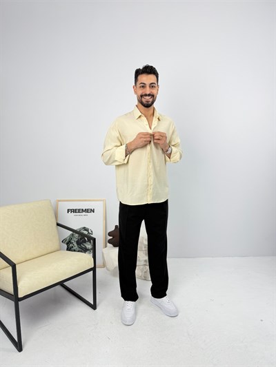 Oversize Yıkamalı Tensel Gömlek Bej