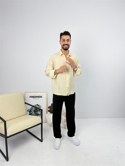 Oversize Yıkamalı Tensel Gömlek Bej