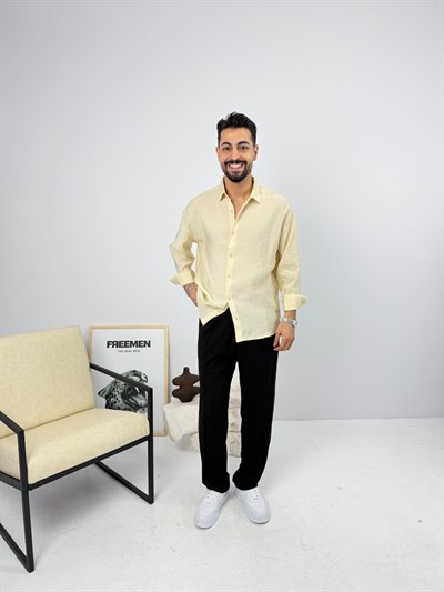 Oversize Yıkamalı Tensel Gömlek Bej