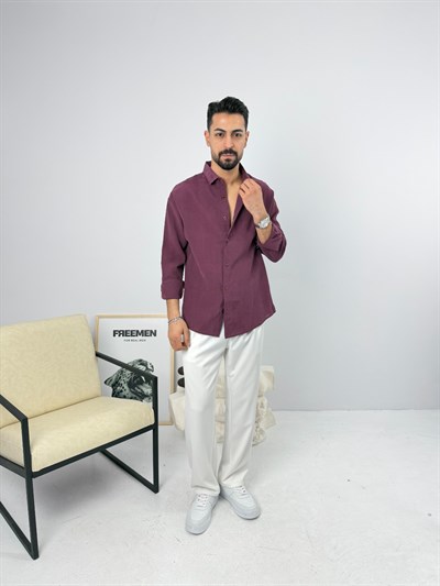 Oversize Yıkamalı Tensel Gömlek Bordo