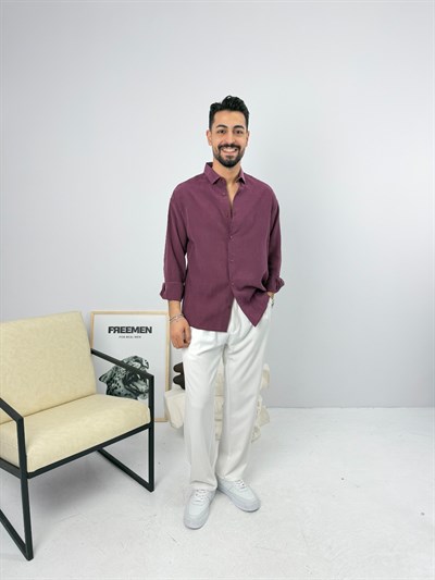 Oversize Yıkamalı Tensel Gömlek Bordo