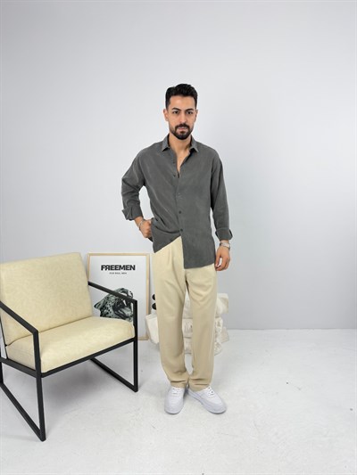 Oversize Yıkamalı Tensel Gömlek Gri