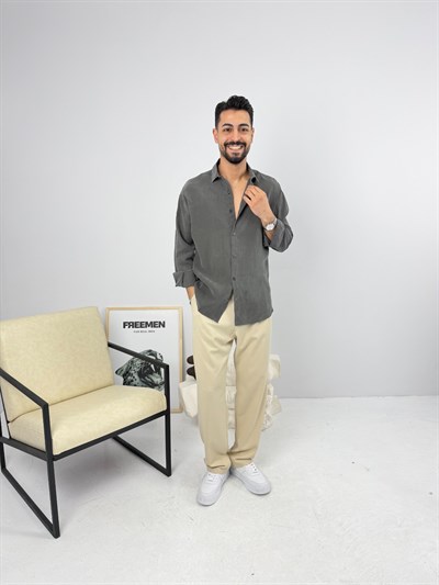 Oversize Yıkamalı Tensel Gömlek Gri
