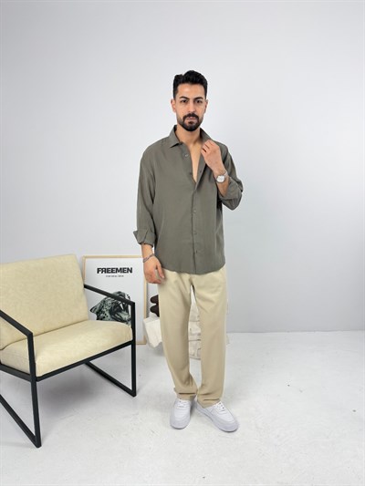 Oversize Yıkamalı Tensel Gömlek Haki