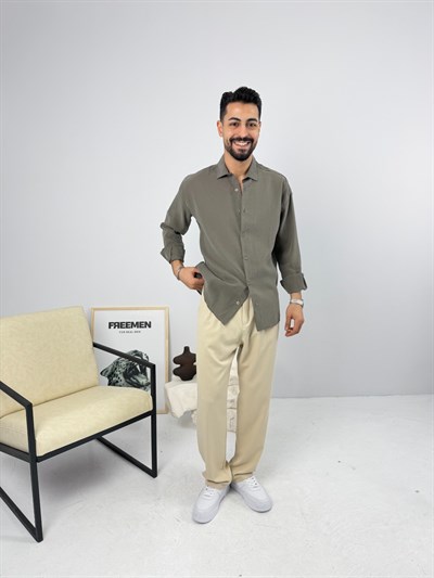 Oversize Yıkamalı Tensel Gömlek Haki