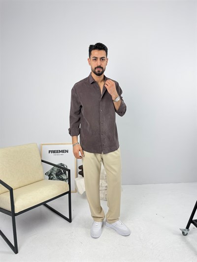 Oversize Yıkamalı Tensel Gömlek Kahve