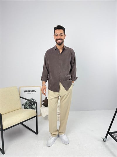 Oversize Yıkamalı Tensel Gömlek Kahve