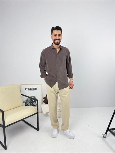 Oversize Yıkamalı Tensel Gömlek Kahve