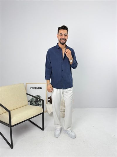 Oversize Yıkamalı Tensel Gömlek Lacivert