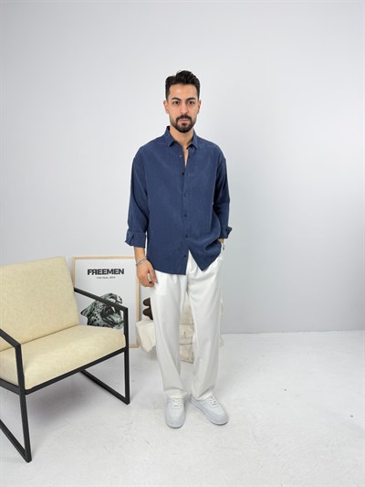 Oversize Yıkamalı Tensel Gömlek Lacivert