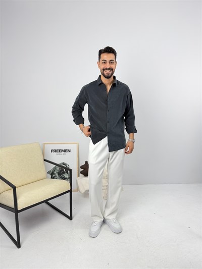 Oversize Yıkamalı Tensel Gömlek Siyah