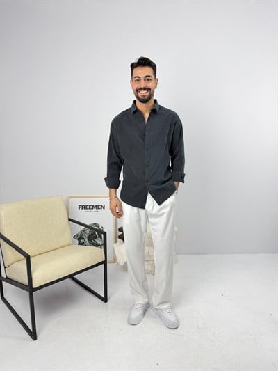 Oversize Yıkamalı Tensel Gömlek Siyah