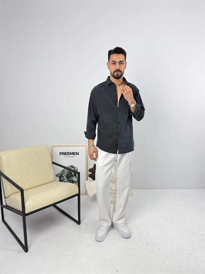 Oversize Yıkamalı Tensel Gömlek Siyah