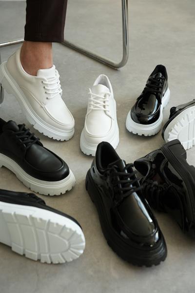 Pamuk Astarlı Yüksek Taban Deri Ayakkabı Beyaz 