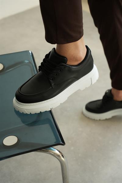 Pamuk Astarlı Yüksek Taban Deri Ayakkabı Siyah-Beyaz