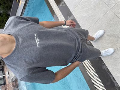 Pamuklu Enjeksiyon Baskılı Şort Takımı Antrasit