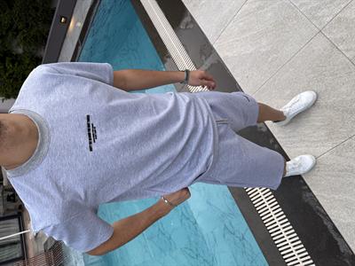 Pamuklu Enjeksiyon Baskılı Şort Takımı Gri