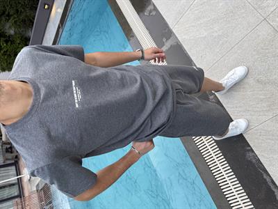 Pamuklu Enjeksiyon Baskılı Şort Takımı Antrasit