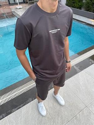 Pamuklu Enjeksiyon Baskılı Şort Takımı Füme