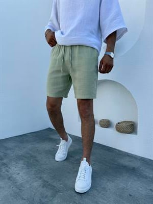 Pamuklu Müslin Keten Şort mint yeşil