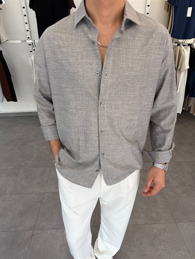 Pamuklu Oversize İkonik Gömlek Antrasit