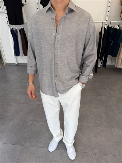 Pamuklu Oversize İkonik Gömlek Antrasit