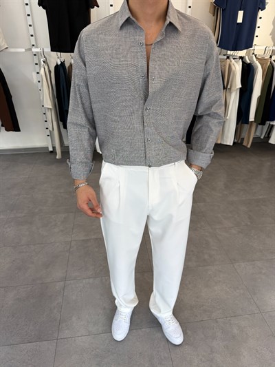 Pamuklu Oversize İkonik Gömlek Antrasit